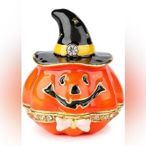 Jack-o-lantern Pumpkin Witch Trinket Box Tchotchke NIB